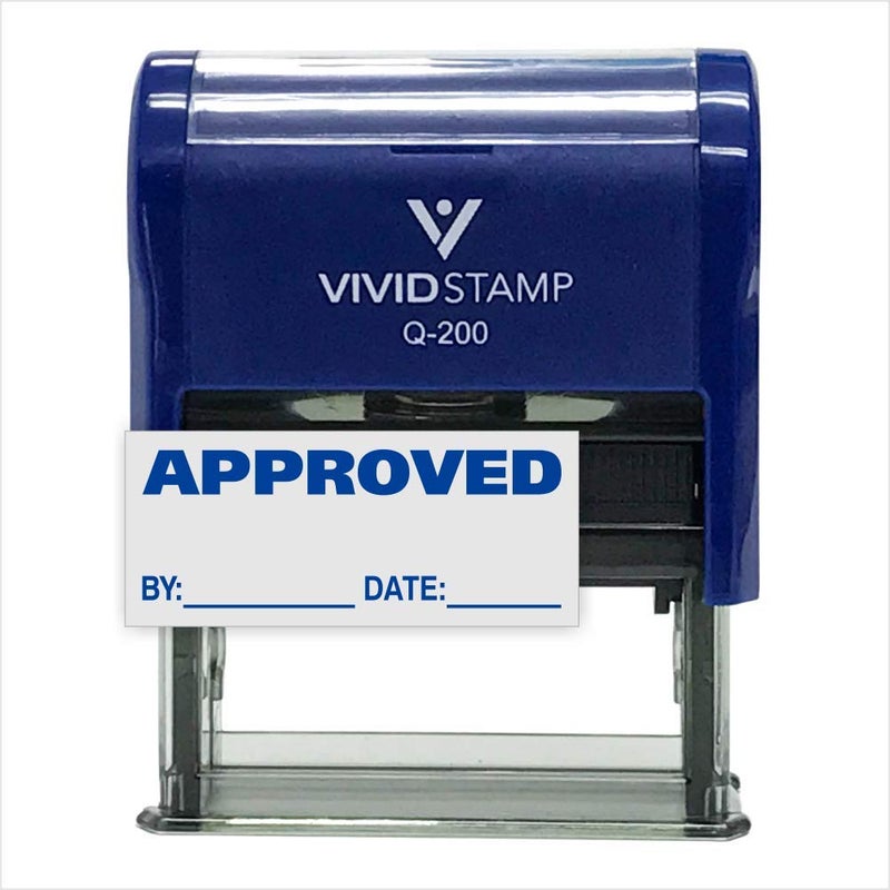 Vivid Stamp ختم مطاطي مكتبي ذاتي الحبر مع تاريخ معتمد (أزرق) - متوسط - Image 1